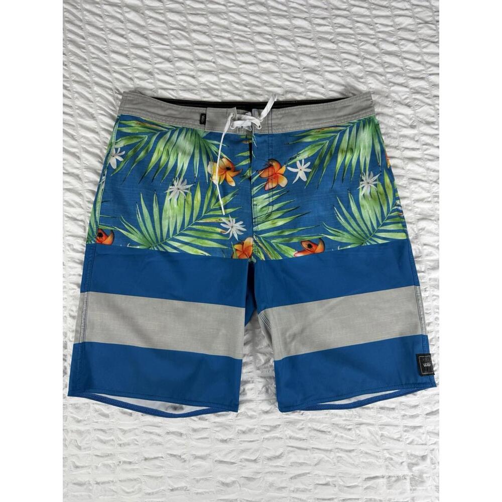 Vans Off the Wall Men's Board Shorts Swim Trunks Blue Floral Stretch Size 34
